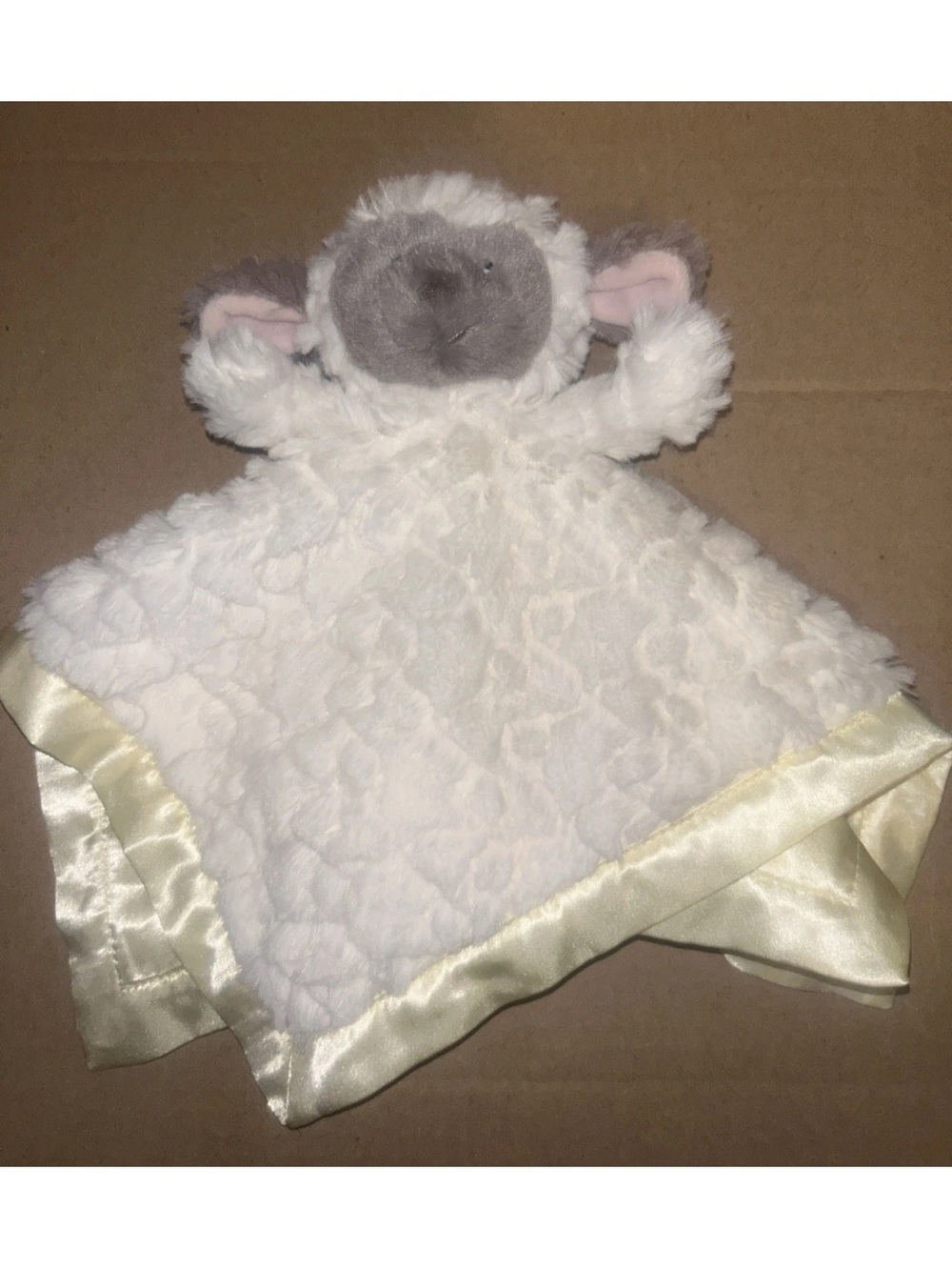 Mary Meyer Cream Gray Satin Lamb Plush Security Blanket Lovey
